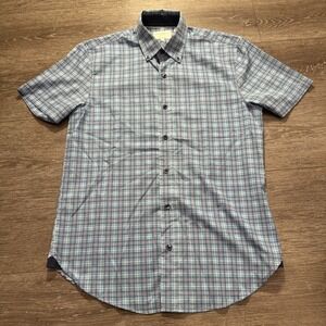 CON.STRUCT Shirt Mens Small Blue Plaid 4 Way Stretch Short Sleeve Performance